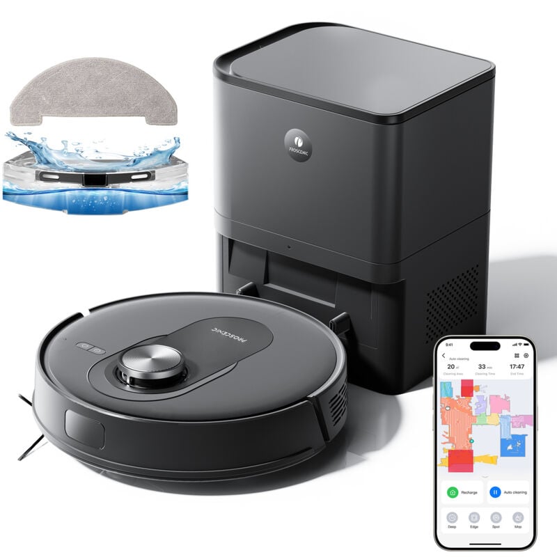 foto del prodotto proscenic q8max robot aspirapolvere lavapavimenti 4500pa 200 min navigazione lidar con mappatura svuotamento automatico anti groviglio,