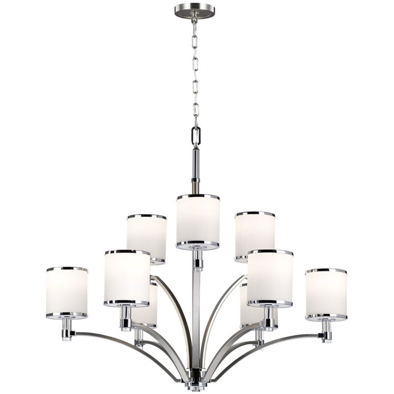 foto del prodotto prospect park - lampadario a 9 luci multibraccio nickel satinato, finitura cromata, attacco e27 - elstead