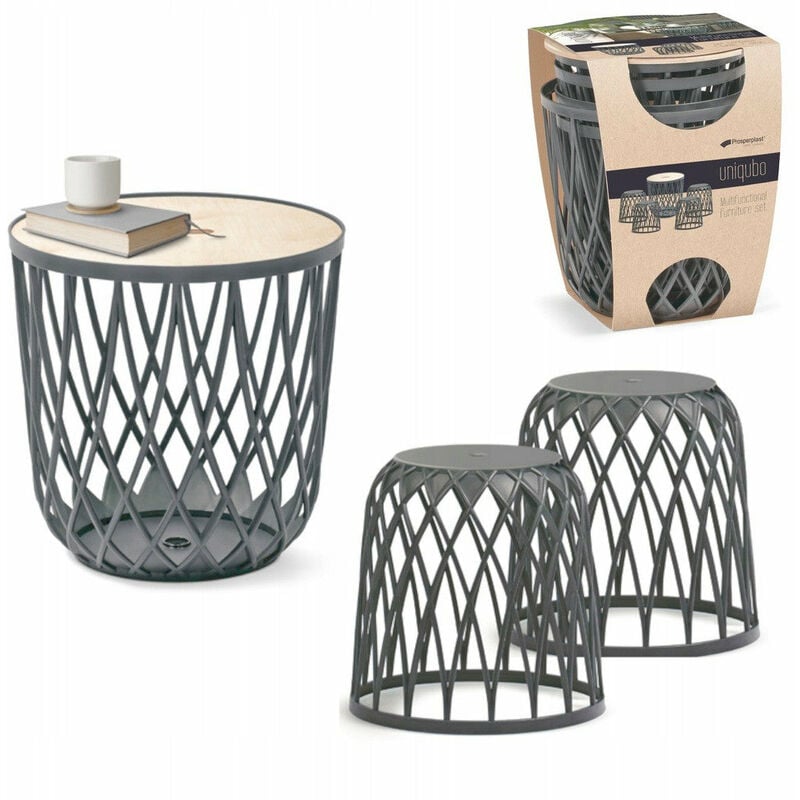 foto del prodotto prosperplast set salottino multifunzione sedie e tavolini contenitore impilabile uniqubo 2 1 iku bs