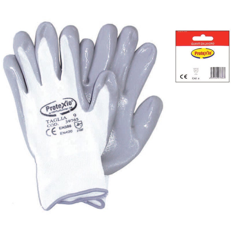 foto del prodotto protexio guanti da lavoro in poliestere con palmo ricoperto in nitrile grigio tg.xl misura 10