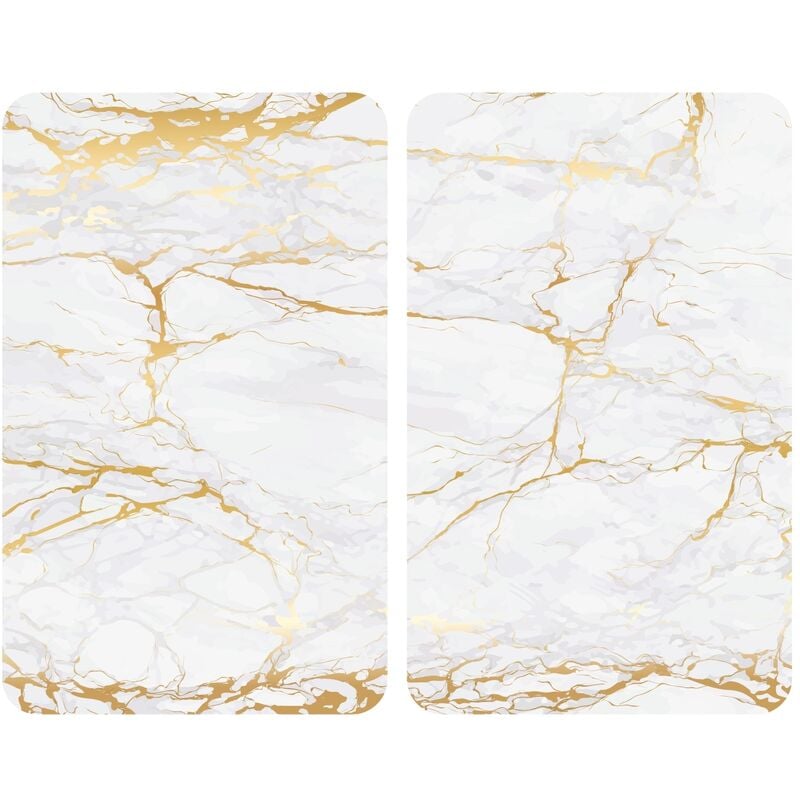 foto del prodotto protezione per piano cottura, copertura per piano cottura in vetro marmo dorato , set di 2, vetro temperato, 30x52 cm, multicolore wenko