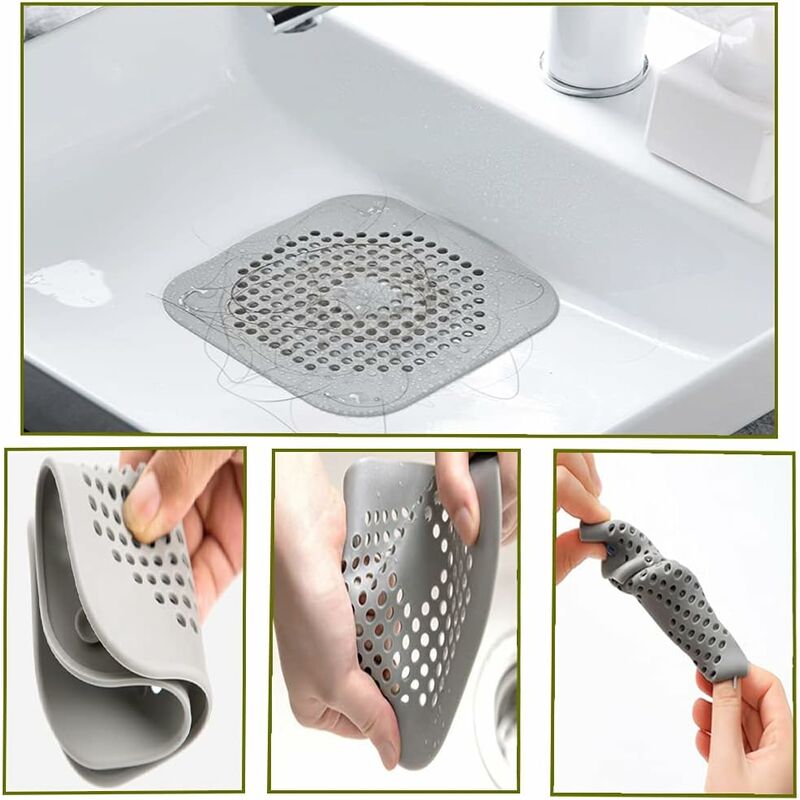 foto del prodotto protezione per scarico in silicone da 2 pezzi, filtro per lavello da cucina con ventosa, filtro per coperchio di scarico della vasca, filtro per
