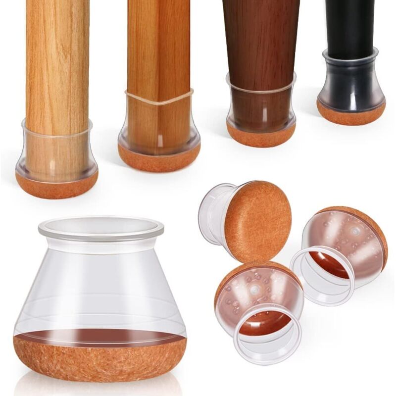 foto del prodotto protezioni per gambe di sedie, cuscinetti in silicone con feltro spesso, 16 pezzi trasparenti, piccole protezioni per gambe di sedie, per pavimenti,