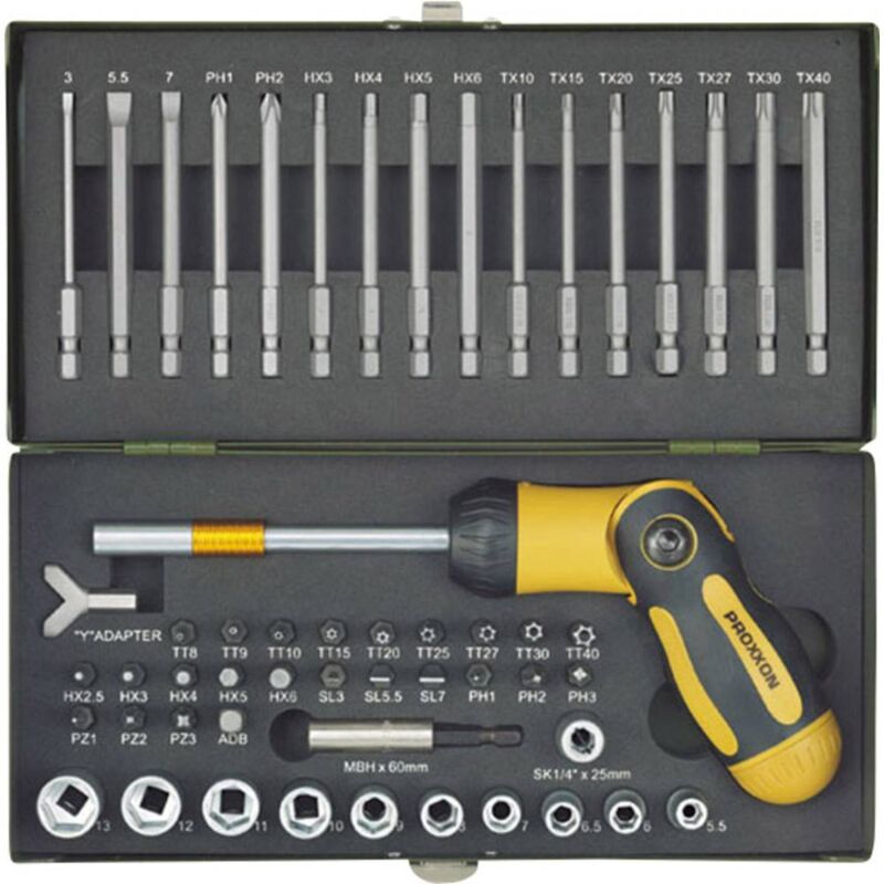 foto del prodotto proxxon industrial 23104 kit inserti 54 parti esalobo interno tx , brugola interna, taglio, croce pozidriv, croce phil