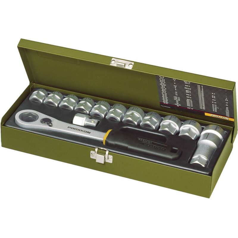 foto del prodotto proxxon industrial kit di chiavi a bussola metrico 1 2 12.5 mm 14 parti 23604
