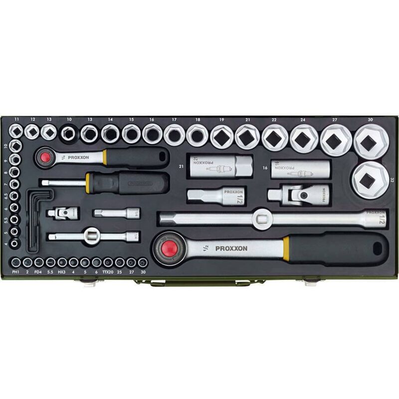 foto del prodotto proxxon industrial kit di chiavi a bussola metrico 1 4 6.3 mm , 1 2 12.5 mm 56 parti 23040
