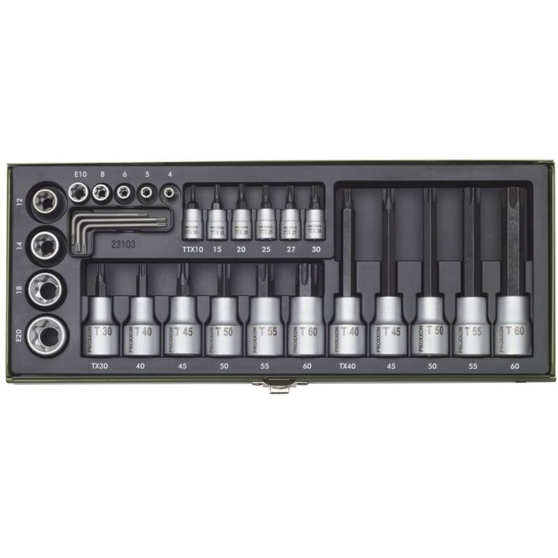 foto del prodotto proxxon kit di chiavi a bussola 1 2 12.5 mm , 1 4 6.3 mm 29 parti 23103
