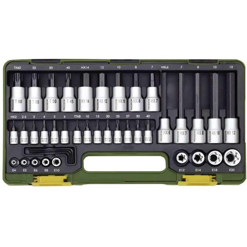 foto del prodotto proxxon kit inserti giravite a bussola 1 2, 1 4 42 parti 23290