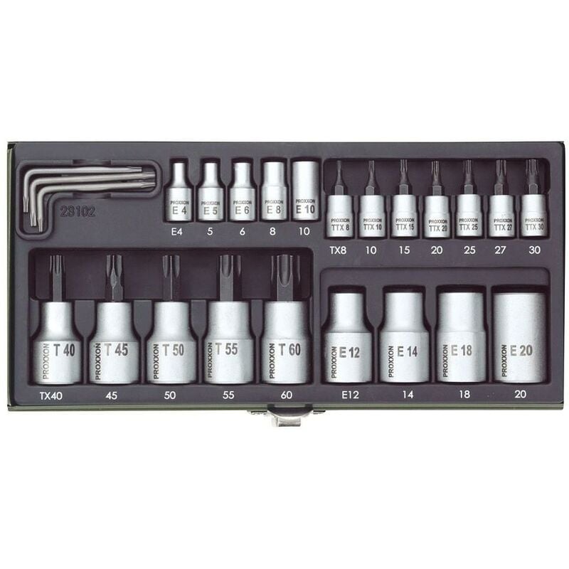 foto del prodotto proxxon - serie di bussole torx con attacco da 1/4' 1/2' 24 pz 23102