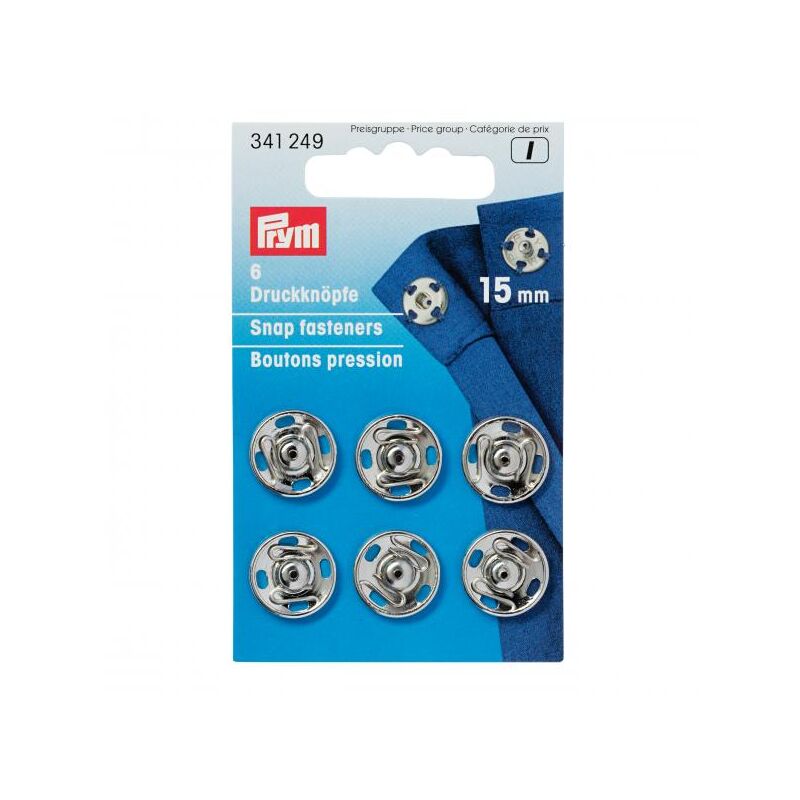 foto del prodotto prym 6 pezzi botoni automatici 15mm in ottone argentato inossidabile