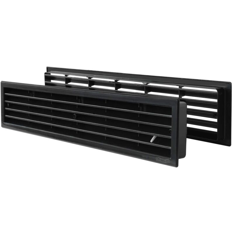 foto del prodotto pttd459n griglia telescopica in plastica rettangolare con dosatore di flusso. dimensioni 452x90 mm. colore nero la ventilazione