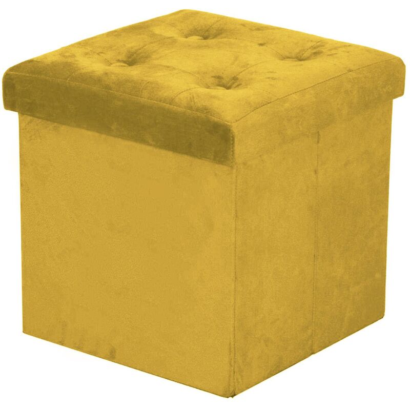 foto del prodotto puff velluto giallo quadro pieghevole cm 38x38h38