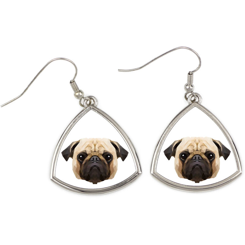 foto del prodotto pug, carlin - orecchini con foto e scritta cane geometrico art-dog