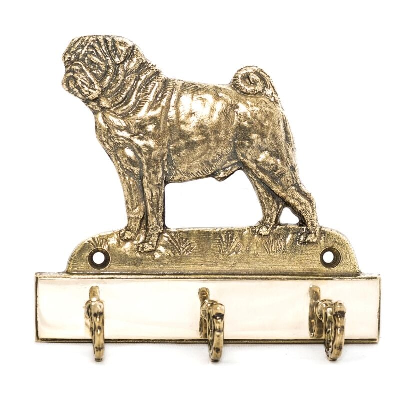 foto del prodotto pug, carlin un portachiavi con un cane, un supporto in ottone per accessori per cani, un elegante decorazione per il corridoio di art dog