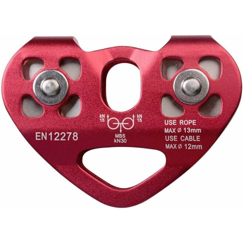foto del prodotto puleggia doppia, 30kn 6700lbs arrampicata all aperto zipline a doppio asse set di carrelli per cavi a forma di cuore puleggia di salvataggio sul