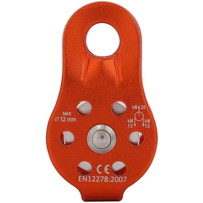 foto del prodotto puleggia per teleferica, 26kn in lega di alluminio, puleggia per arrampicata, puleggia per fune singola resistente per arrampicata su corda da 12 mm