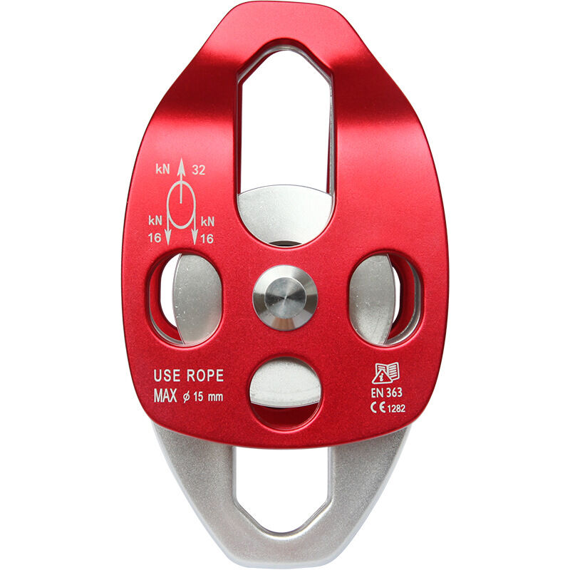 foto del prodotto puleggia singola doppia da 32kn, puleggia di salvataggio di grandi dimensioni certificata ce per fune da 16 mm max, puleggia singola doppia con