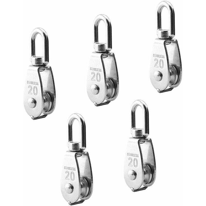 foto del prodotto puleggia singola m20 in acciaio inossidabile 304, rullo di blocco puleggia singola da 20 mm, gancio girevole per gru, cavo metallico liscio, carico