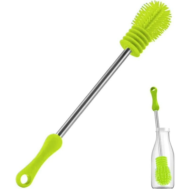 foto del prodotto puliscibottiglie, spazzola per bottiglie, spazzola in silicone con manico lungo 27,5 cm per pulire bottiglie, bicchieri di vetro, thermos