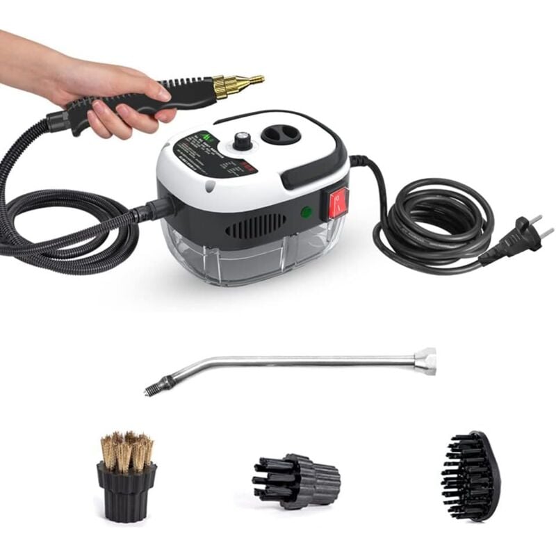 foto del prodotto pulitore a vapore portatile da 2500 w, ad alta temperatura, con testine a spazzola per cucina, mobili, bagno, auto