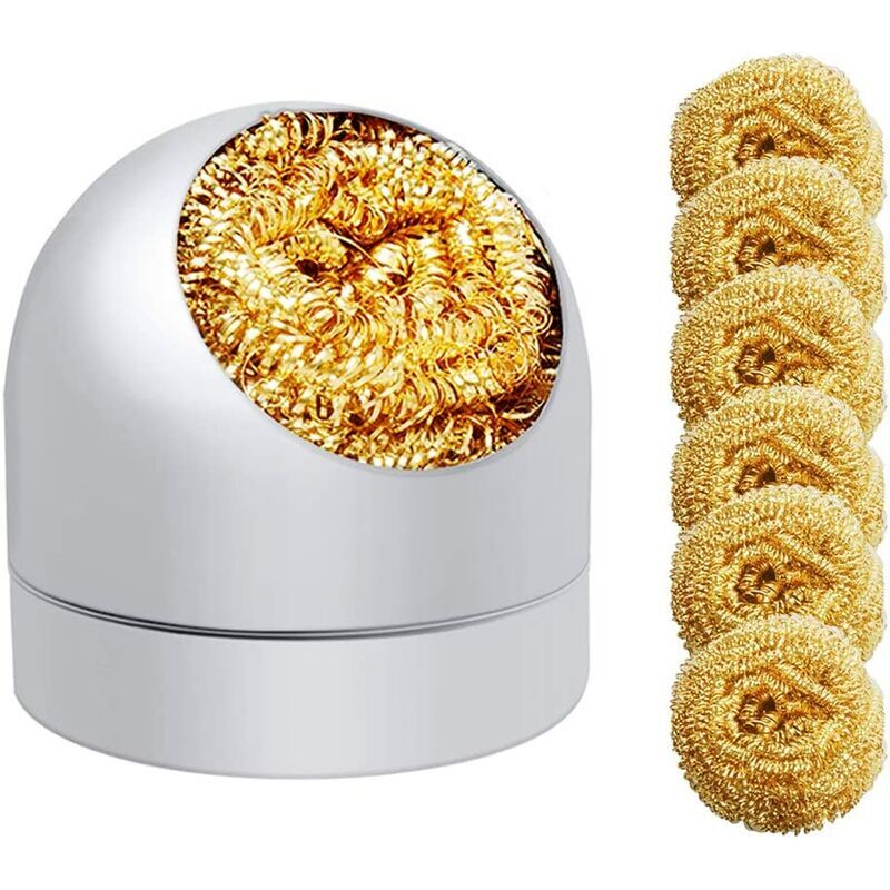foto del prodotto pulitore per punte di saldatura pulitore per punte di ferro kit di pulizia per punte in ottone 6 pezzi filo a sfera in ottone con 1 supporto per
