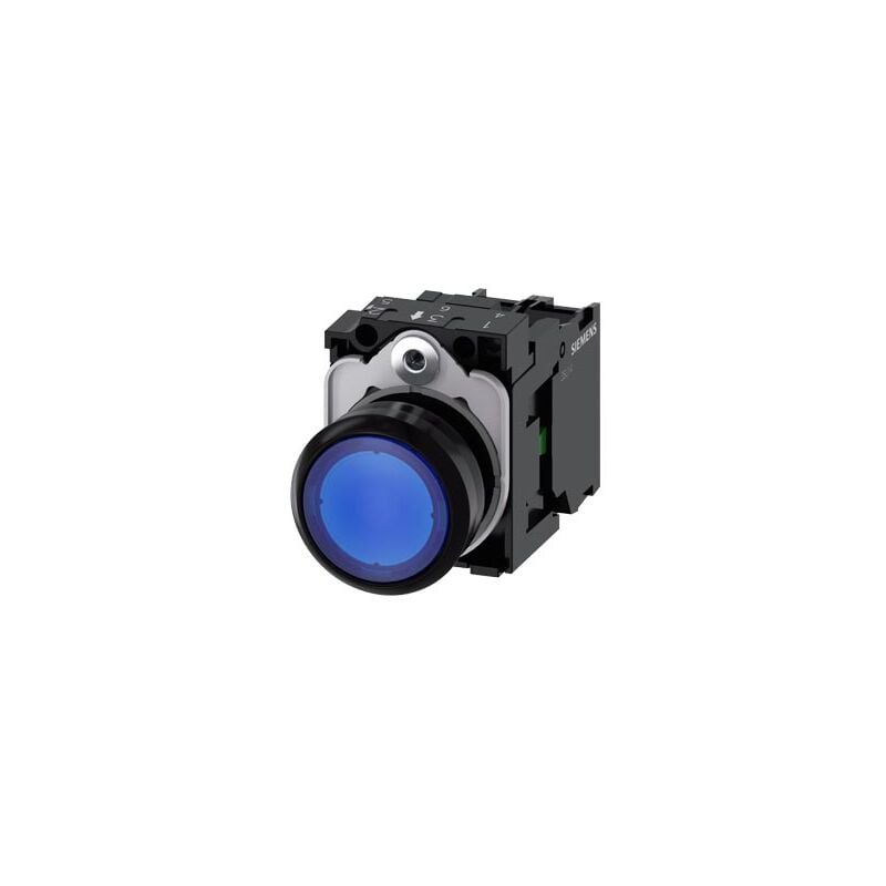 foto del prodotto pulsante luminoso, 22 mm, rotondo, in plastica, blu, pulsante, piatto, ad impulso, con supporto, 1 no, modulo led con led integrato 24 v ac dc,
