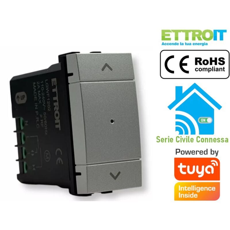 foto del prodotto pulsante modulo tapparelle connesso smart wifi tuya per tende persiane compatibile bticino living colore grigio - ettroit