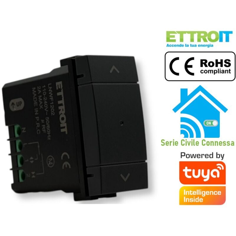 foto del prodotto pulsante per tapparella saliscendi connesso smart wifi tuya compatibile con living nera