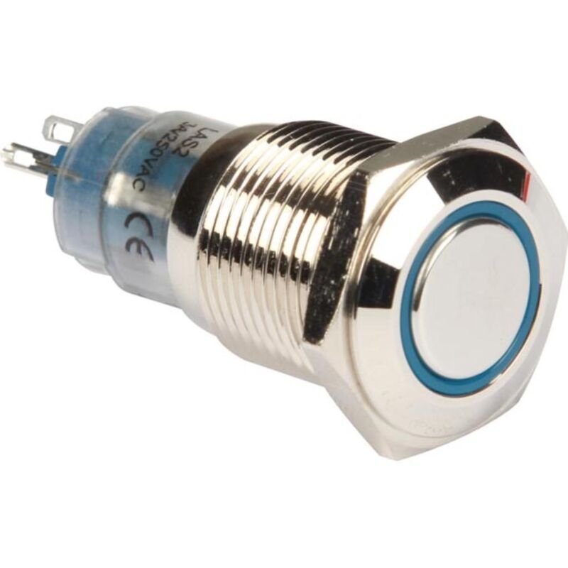 foto del prodotto pulsante rotondo in metallo spdt 1no 1nc anello blu