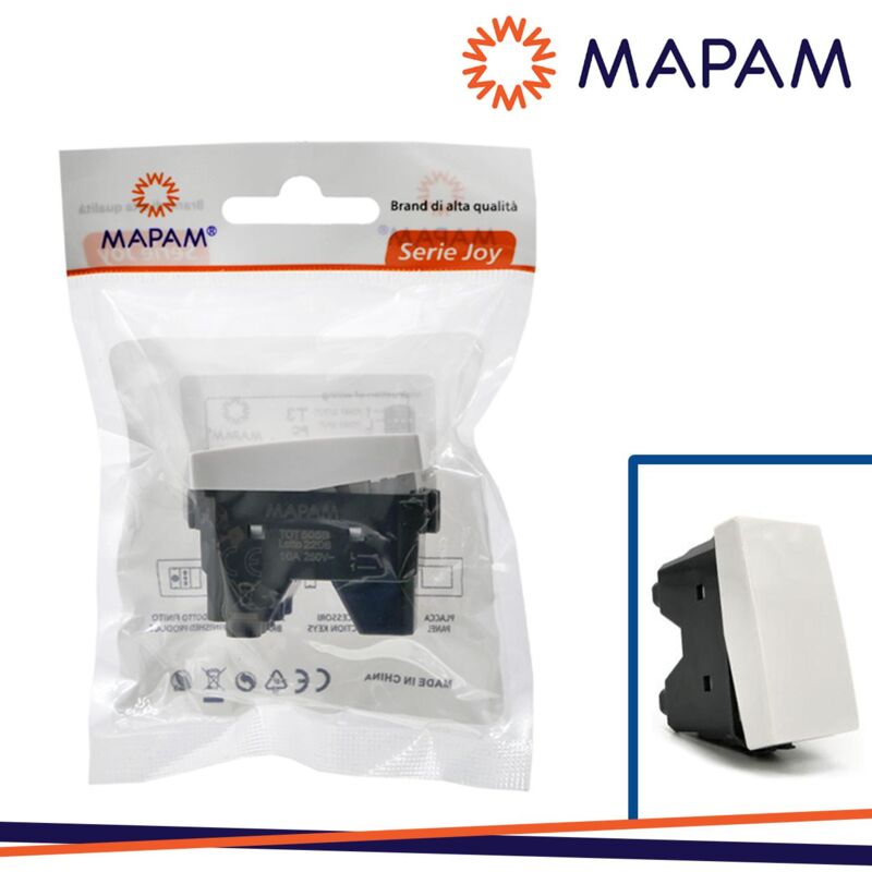 foto del prodotto pulsante unipolare 10a 250v t3 joy 505b bianco in blister