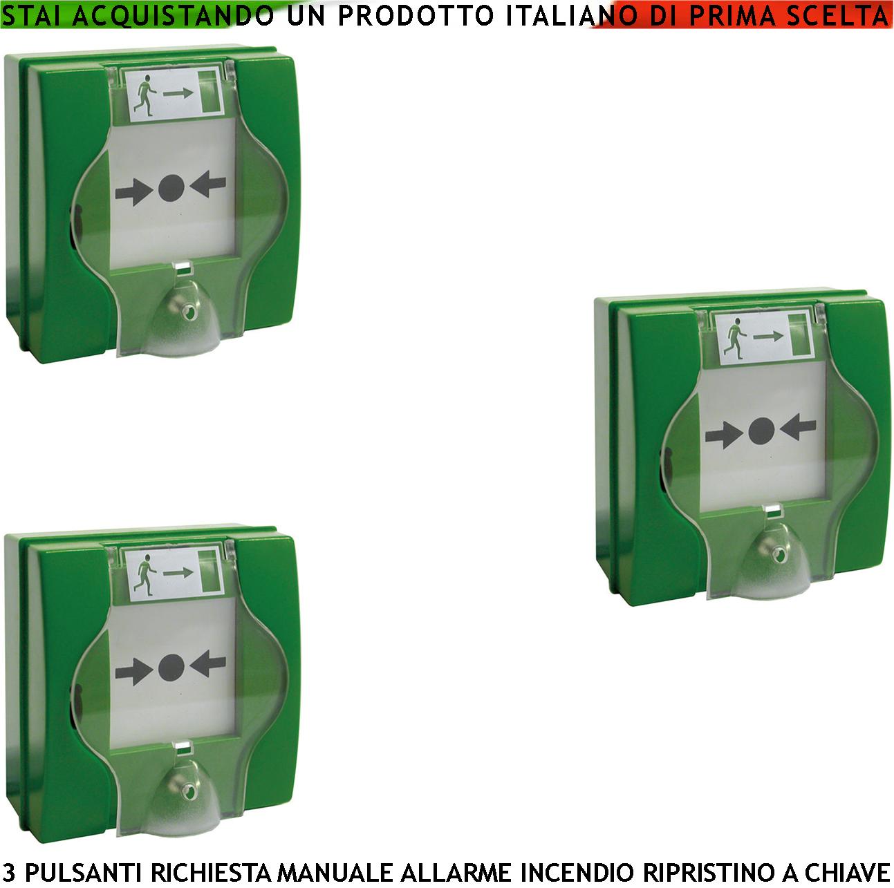 foto del prodotto pulsanti emergenza rottura vetro 3 pezzi verdi intervento per incendio ripristino a chiave sblocca porte rei en 54-11 cpd