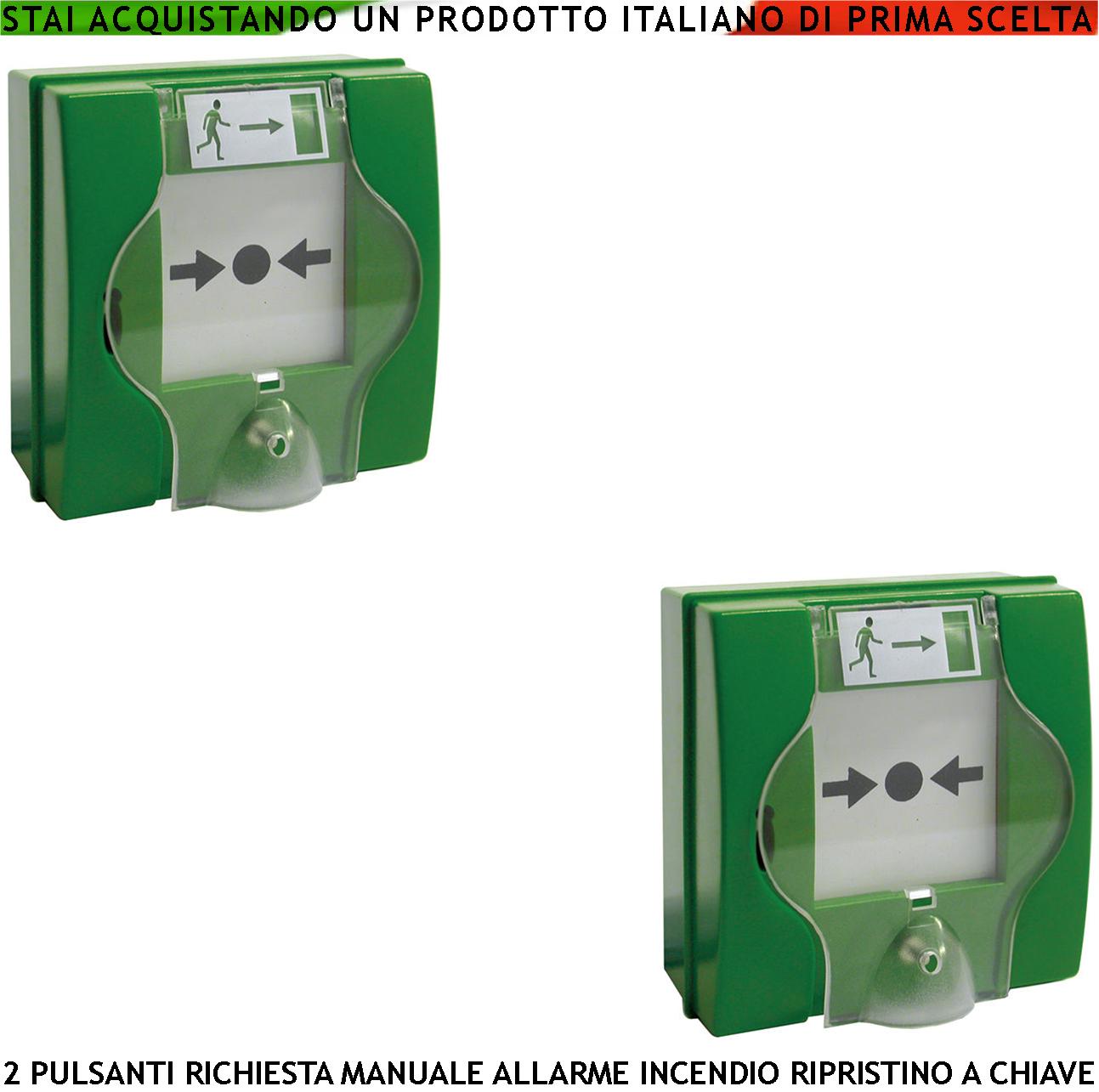foto del prodotto pulsanti rottura vetro 2 pezzi verdi emergenza intervento per incendio ripristino a chiave sblocca porte rei en 54-11 cpd