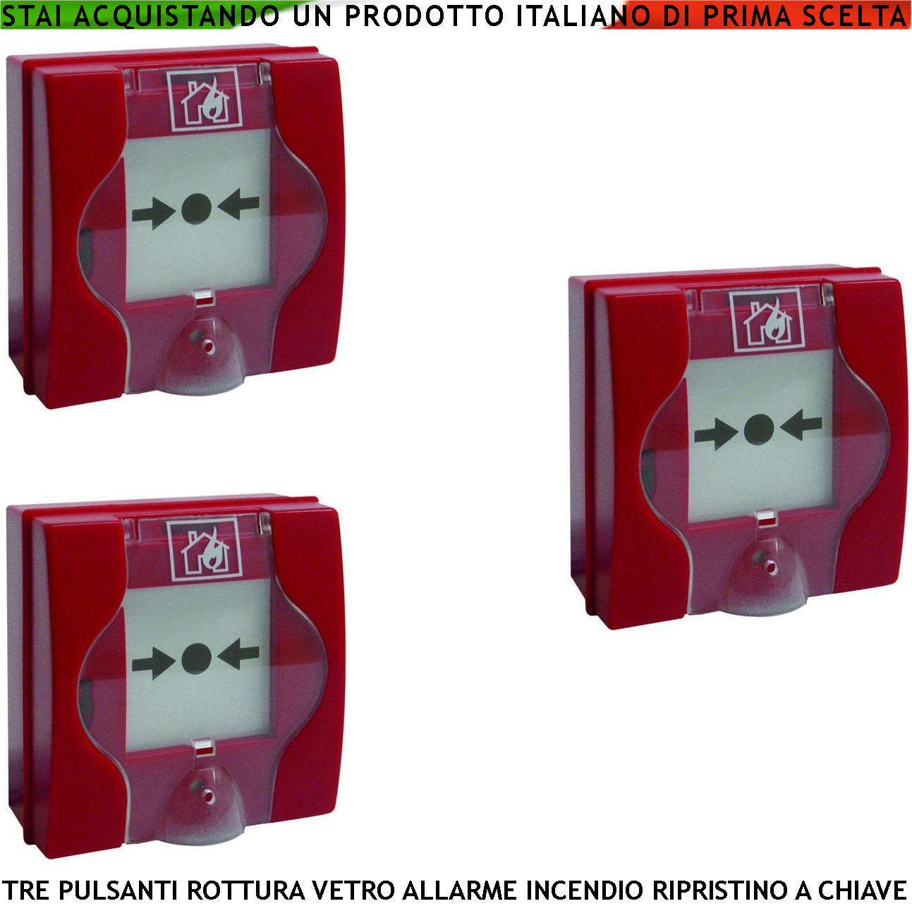 foto del prodotto pulsanti rottura vetro rossi 3 pezzi per allarme incendio con ripristino a chiave sblocca porte rei en 54-11 cpd