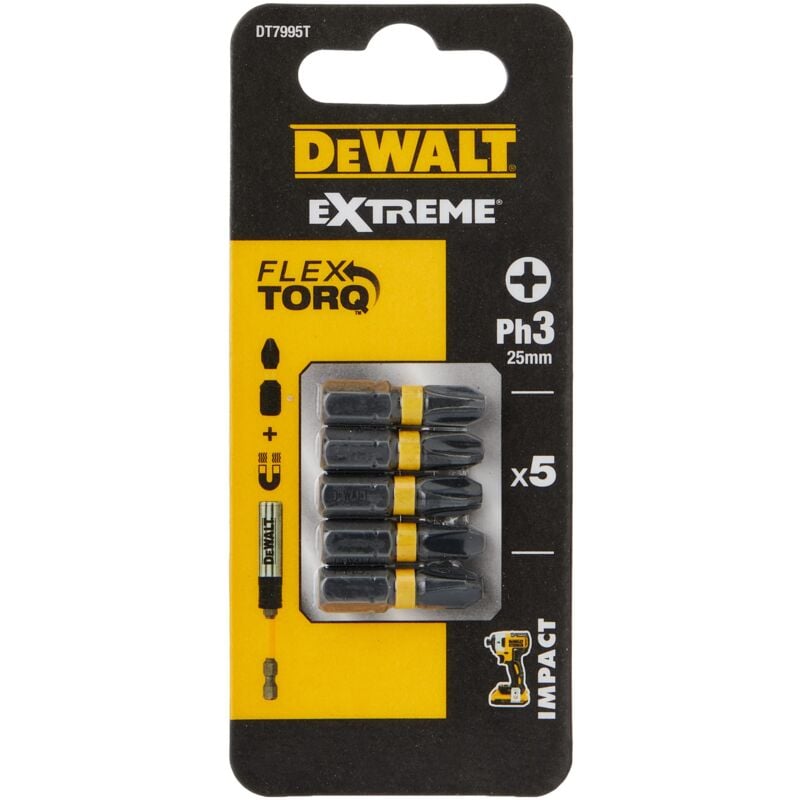foto del prodotto punta a impatto dewalt ph3x25 5pz. torsione a impatto estrema