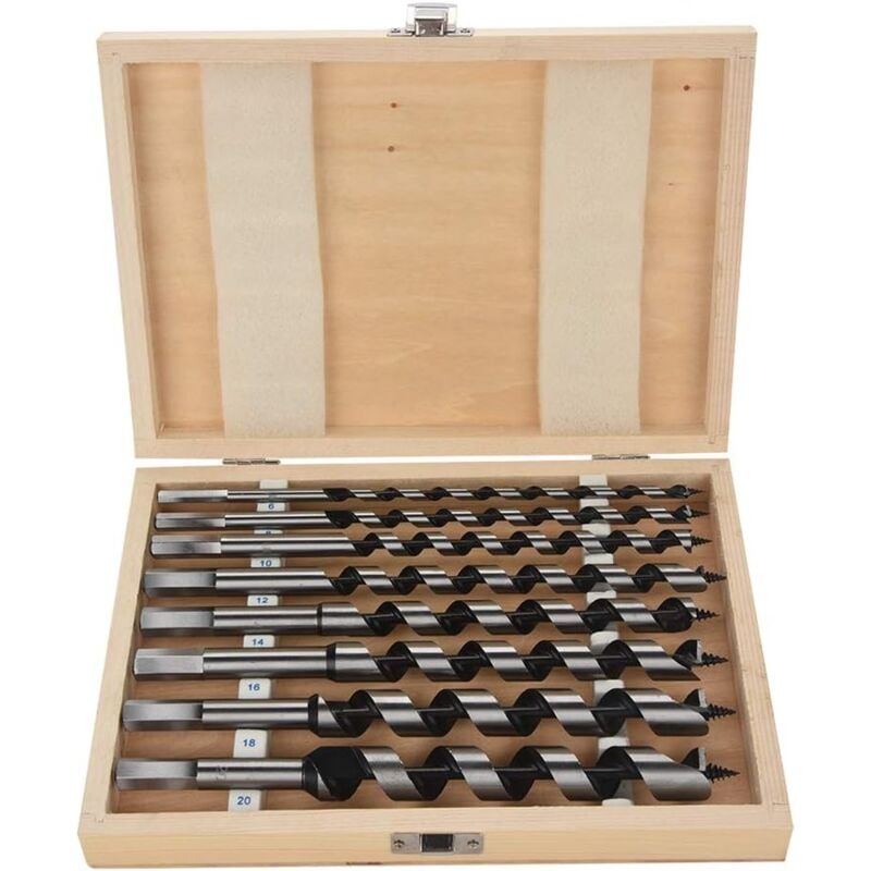 foto del prodotto punta elicoidale per legno hss, set da 8 punte elicoidali per legno in acciaio al carbonio con lunghezza 230 mm, diametro 6 mm, 8 mm, 10 mm, 12 mm,