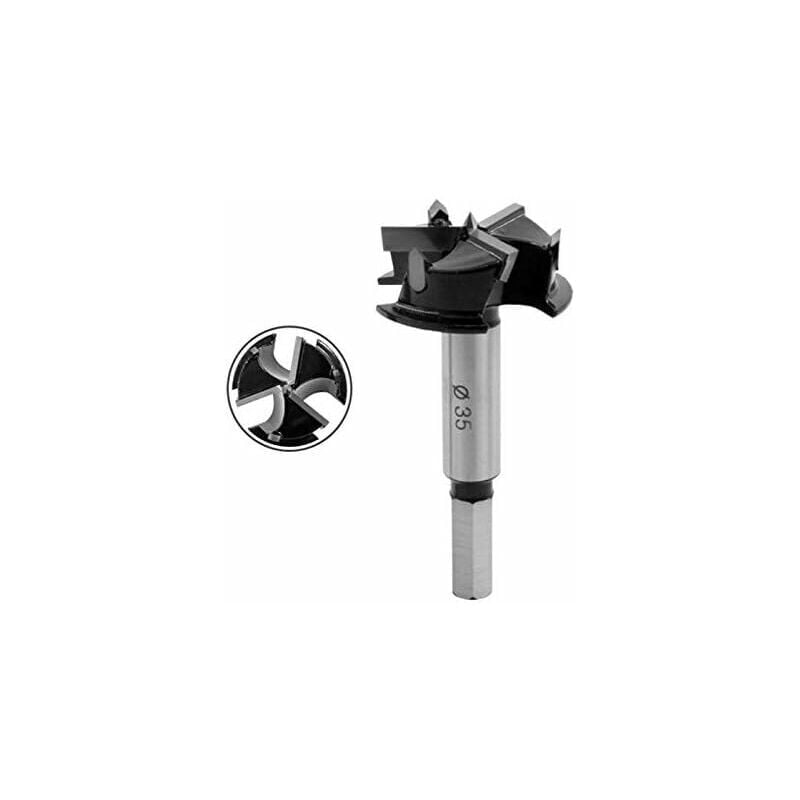 foto del prodotto punta forstner da 35 mm, punta per fori per cerniere, punta forstner in carburo per lavorazione del legno, mobili, fori per cerniere porte. kkq 35n 