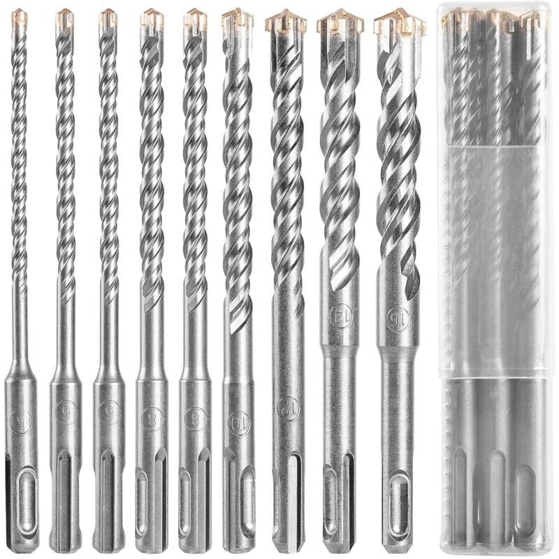 foto del prodotto punta per calcestruzzo sds, 9 pezzi 5 mm 16 x 160 mm , punta per piastrelle, set di punte e scalpello per perforatore, punta a croce per
