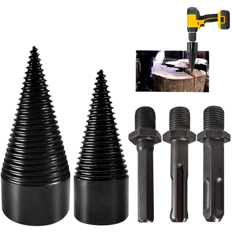 foto del prodotto punta per spaccare il legno 32mm 42mm, punta per spaccare il legno con 3 manici per trapano, punta conica per taglialegna, spaccalegna, punta a