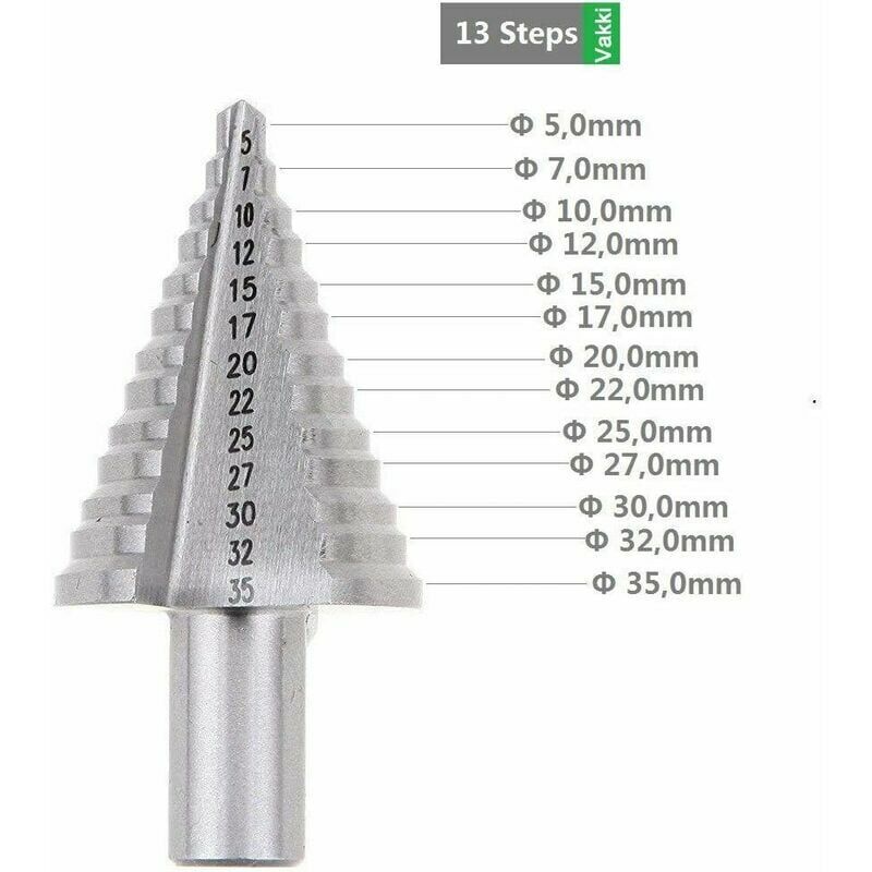 foto del prodotto punta per trapano a gradini hss, punta per trapano a gradini conica a doppia fessura 5 mm 35 mm con rivestimento in titanio, solida, perfetta per