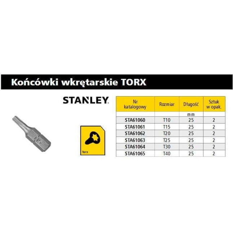 foto del prodotto punta torx stanley t15 x 25 mm 2 pezzi.