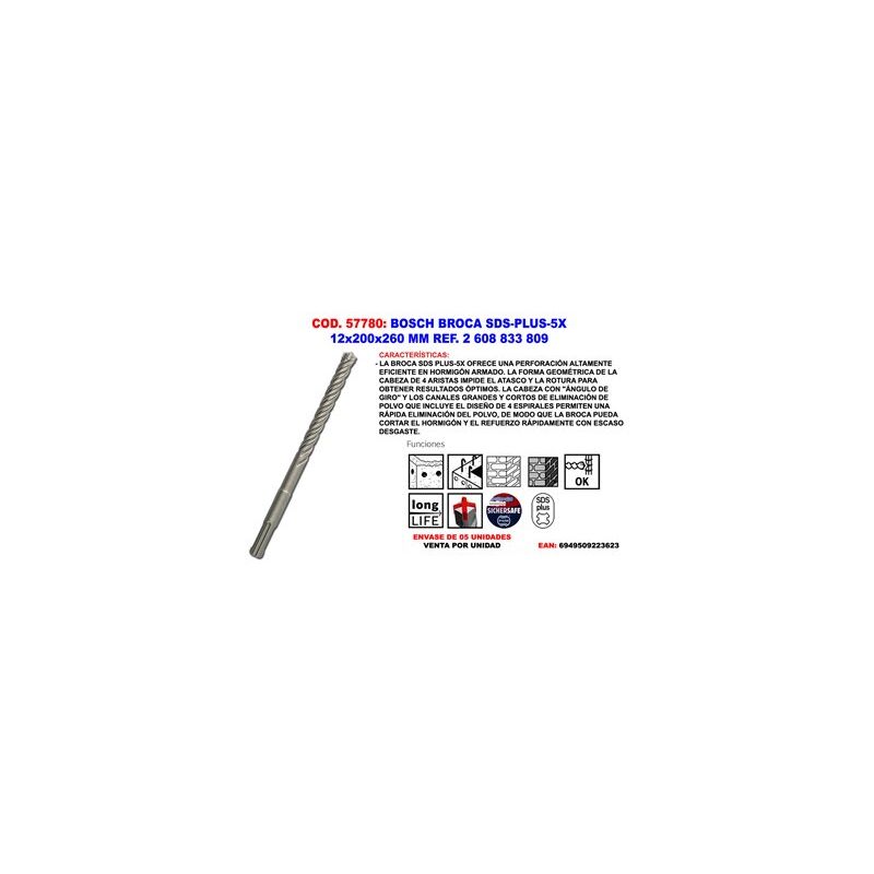 foto del prodotto punta trapano bosch sds plus 5x 12x200x260 mm2 608 833 809