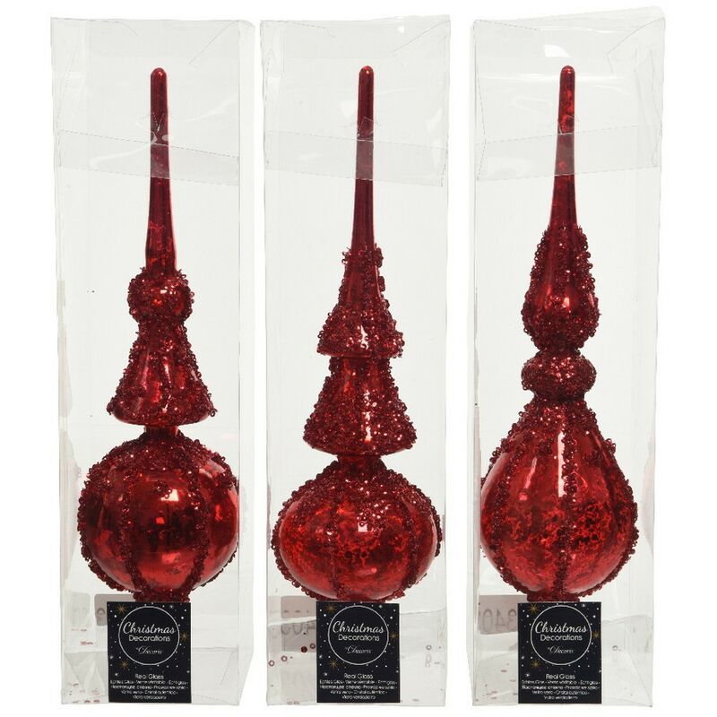 foto del prodotto puntale in vetro 31 cm rosso. pezzo singolo