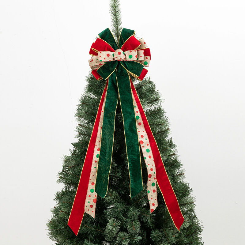 foto del prodotto puntale per albero di natale, fiocco per albero di natale con fiocco decorativo a quadri buffalo con fiocchi di neve fatto a mano per ghirlande di