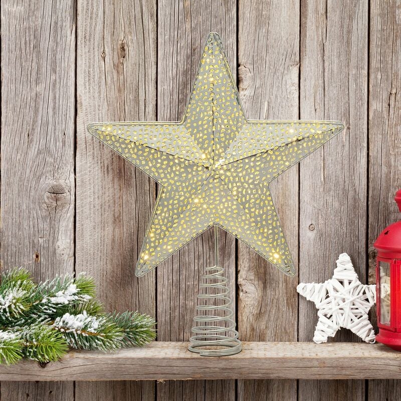foto del prodotto puntale per albero di natale stella luminosa con 23 led bianco caldo addobbo natalizio 30 cm