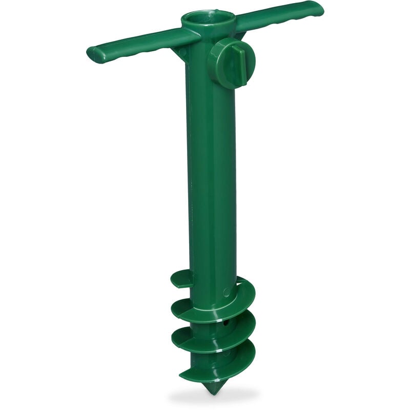 foto del prodotto puntale reggi ombrellone e stendini, trivella a vite, infilare e avvitare, aste fino a 19 32 mm, verde relaxdays