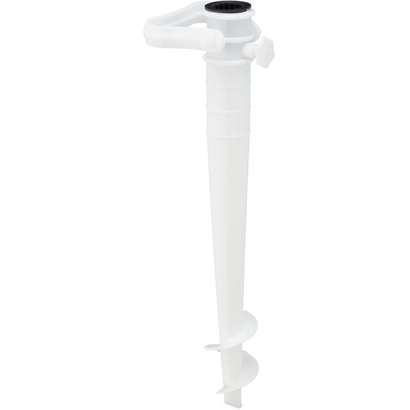 foto del prodotto puntale reggi ombrellone, trivella a vite, infilare e avvitare, con manico, prato e spiaggia, plastica, bianco, 43 x 10 x 6,5 cm relaxdays