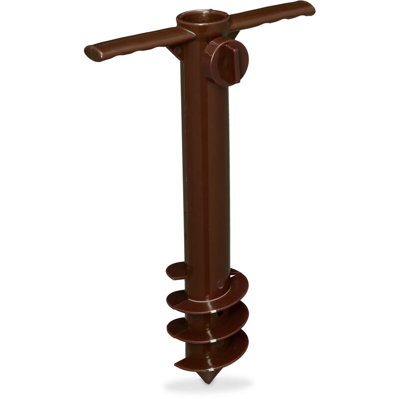 foto del prodotto puntale reggiombrellone e stendini, trivella a vite, infilare e avvitare, aste 19 32 mm, plastica, marrone relaxdays