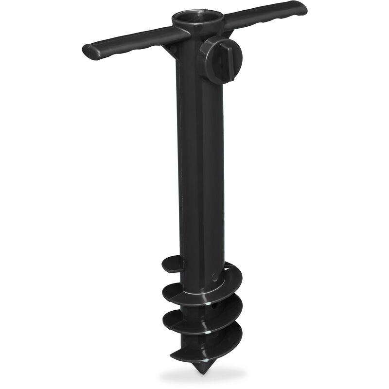 foto del prodotto puntale reggiombrellone e stendini, trivella, da infilare e avvitare, aste fino a 19 32 mm, plastica abs, nero relaxdays