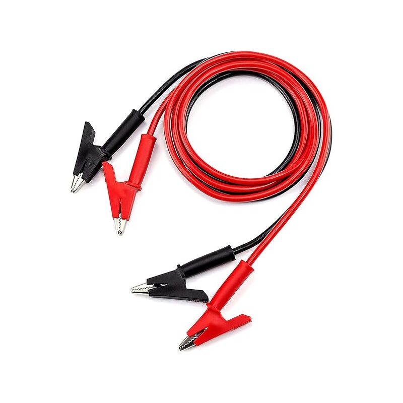 foto del prodotto puntali elettrici con doppia clip a coccodrillo, puntali isolati per batteria per auto per cavi multimetro, lunghezza clip a coccodrillo con