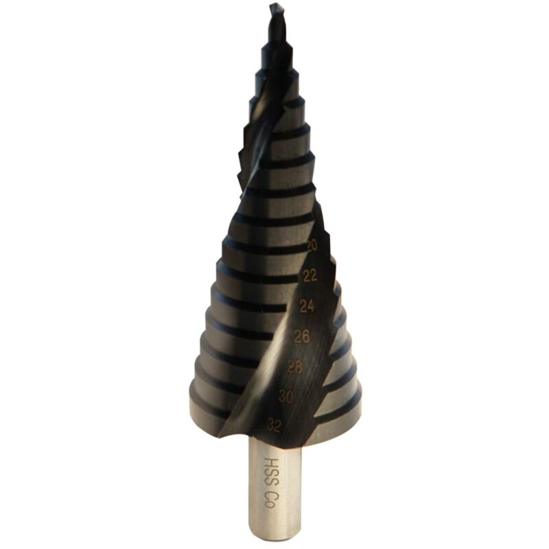 foto del prodotto punte a gradini in cobalto 4 32 mm 15 gradini per acciaio inossidabile e metallo duro, punte coniche hss professionali per acciaio.